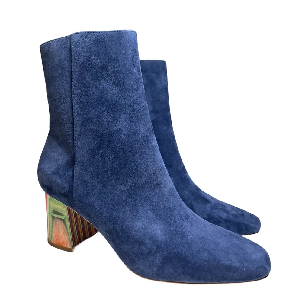 Charlotte Stone Teegan Wooden Heel Suede Boots Blue Size 8